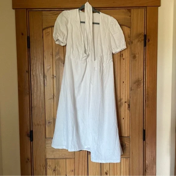 Reformation White Puff Sleeve Weiss Linen Wrap Dress Small Custom Altered